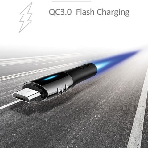 USAMS Kabel pleciony U-Tone micro USB1.2m Power-off 2A Fast Charging czarny/black SJ346USB01 (US-SJ346)