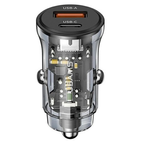USAMS Ładowarka sam. 1x USB+1x USB-C C32 30WFast Charge czarny/black CC164CC01 (US-CC164)