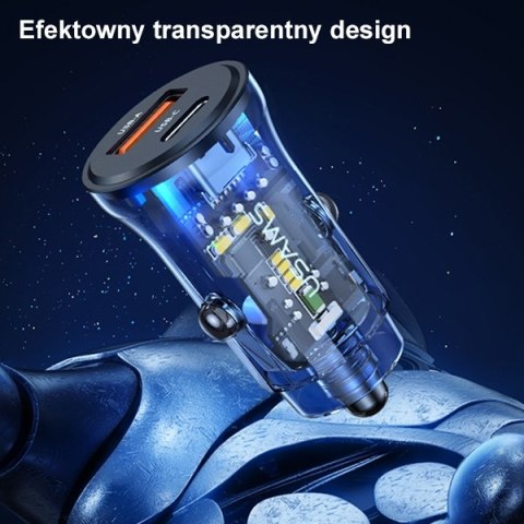 USAMS Ładowarka sam. 1x USB+1x USB-C C32 30WFast Charge czarny/black CC164CC01 (US-CC164)