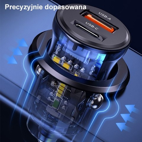 USAMS Ładowarka sam. 1x USB+1x USB-C C32 30WFast Charge niebieski/blue CC164CC02 (US-CC164)