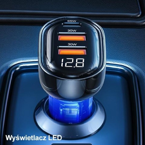 USAMS Ładowarka sam. 2x USB+1x USB-C 125WFast Charge transparent blue CC158CC02 (US-CC158)
