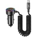 USAMS Ładowarka sam. 2x USB-C 1x USB-A C33 60Wwith spring cable Fast Charge czarny/black CC167CC01 (US-CC167)