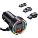 USAMS Ładowarka sam. 2x USB-C 1x USB-A C33 60Wwith spring cable Fast Charge czarny/black CC167CC01 (US-CC167)