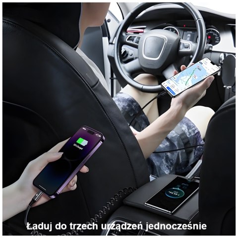 USAMS Ładowarka sam. 2x USB-C 1x USB-A C33 60Wwith spring cable Fast Charge czarny/black CC167CC01 (US-CC167)