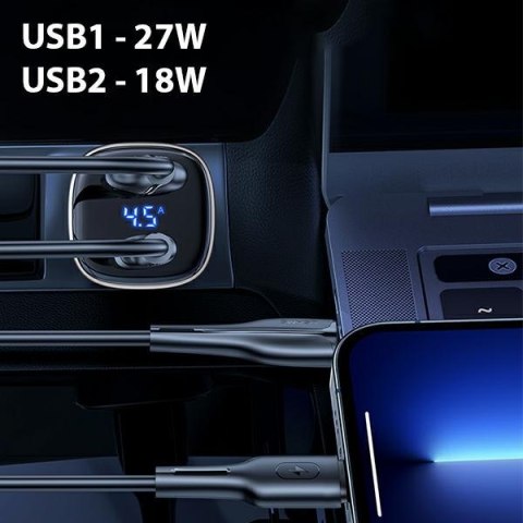 USAMS Ładowarka sam. C29 45W 2x USB-AFast Charge jasno złoty/light gold CC154CC01(US-CC154)
