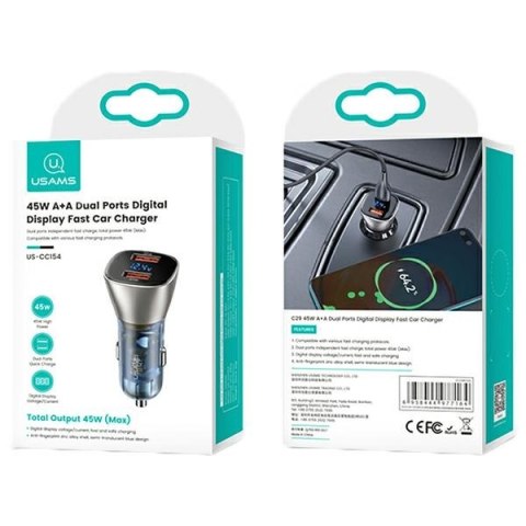USAMS Ładowarka sam. C29 45W 2x USB-AFast Charge jasno złoty/light gold CC154CC01(US-CC154)