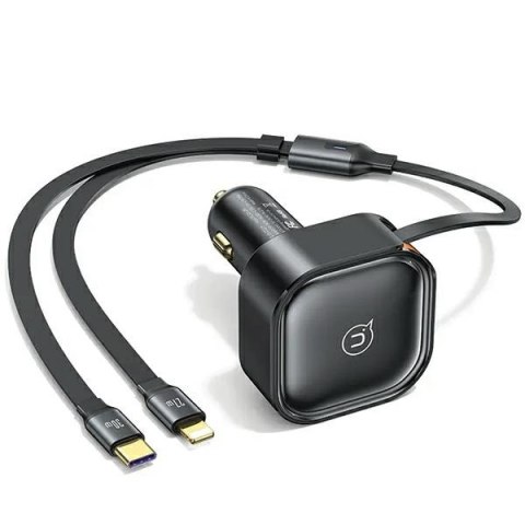 USAMS Ładowarka sam. ze zwijanym kablem1x USB-C+1x Lightning C41 PD 30W Fast Charge czarny/black CC219CC01 (US-CC219)