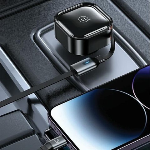 USAMS Ładowarka sam. ze zwijanym kablem1x USB-C+1x Lightning C41 PD 30W Fast Charge czarny/black CC219CC01 (US-CC219)