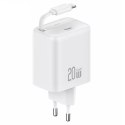 USAMS Ładowarka sieciowa 1x USB-C ze zwijanymkablem USB-C Retractable PD+QC 20W Gan Fast Charging biały/white YC Series CC233TC02 (US-CC