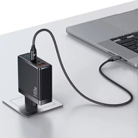 USAMS Ładowarka sieciowa 2x USB-C+1x USB T52PD140W PD Fast Charging US-CC168 + kabel U82 USB-C/USB-C US-SJ581 240W czarny/black UM Serie
