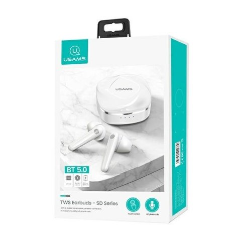 USAMS Słuchawki Bluetooth 5.0 TWS SDseries bezprzewodowe biały/white BHUSD01
