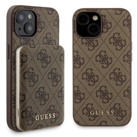 Zestaw Guess GUBPM5P15S4GEMGW i Phone15 6.1" hardcase + Powerbank 5000m Ah Mag Safe brązowy/brown 4G Metal Logo