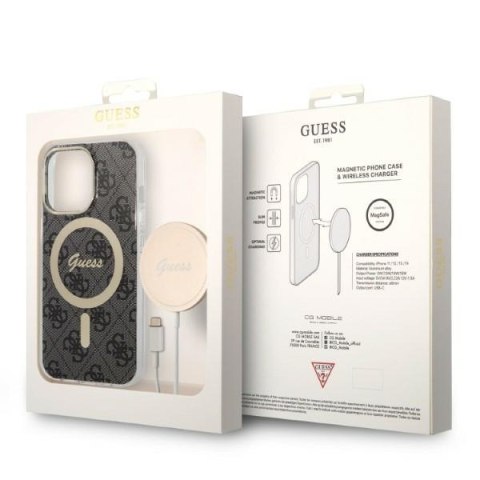 Zestaw Guess GUBPP13XH4EACSK Case+ Charger i Phone 13 Pro Max czarny/black hard case 4G Print Mag Safe