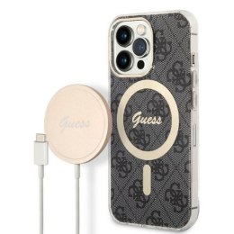 Zestaw Guess GUBPP13LH4EACSK Case+ Charger i Phone 13 Pro czarny/black hard case 4G Print Mag Safe
