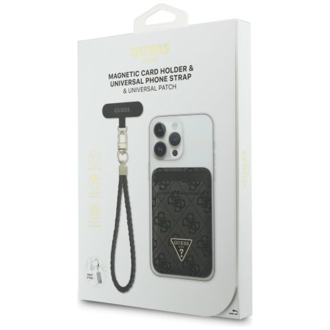 Zestaw portfel + hand strap Guess triangle Mag Safe czarny