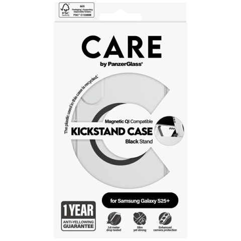 Etui CARE by Panzer Glass Feature Black Kickstand & QI do Samsung Galaxy S25+ przezroczysty