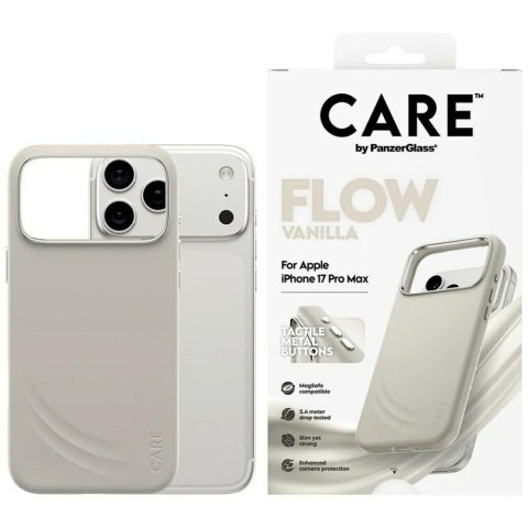 Etui CARE by Panzer Glass FLOW Mag Safe do i Phone 17 Pro Max waniliowy