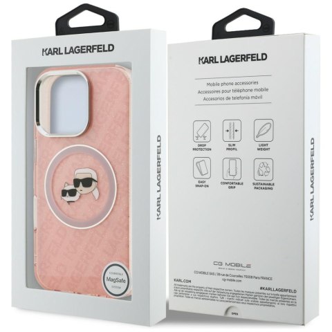 Etui Karl Lagerfeld IML Glitter Karl & Choupette Heads Logo Mag Safe do i Phone 16 Pro różowy