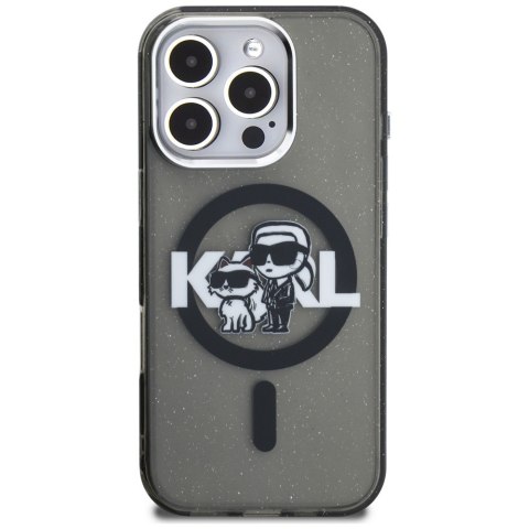 Etui Karl Lagerfeld IML Glitter Karl & Choupette Sketch Logo Mag Safe do i Phone 16 Pro Max czarny