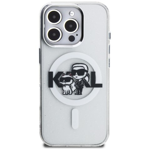 Etui Karl Lagerfeld IML Glitter Karl & Choupette Sketch Logo Mag Safe do i Phone 16 Pro Max prezroczysty