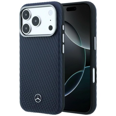 Etui Mercedes Leather Semi Wrap Wood Effect Mag Safe do i Phone 17 Pro Max granatowy