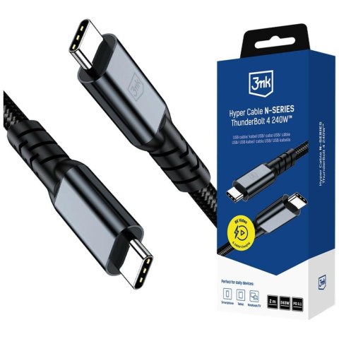 Kabel 3MK Hyper Cable N-SERIES USB-C do USB-C Thunderbolt 4 2m 48V/5A 240W czarny