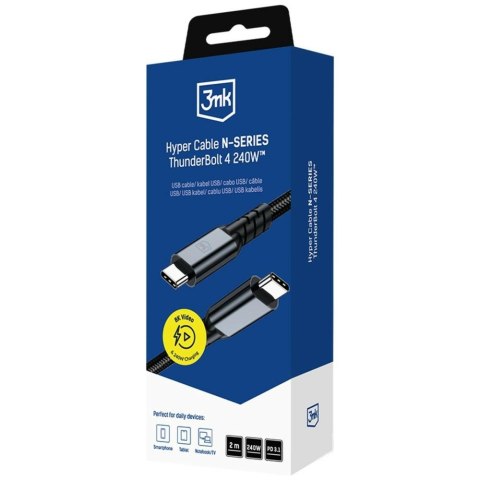 Kabel 3MK Hyper Cable N-SERIES USB-C do USB-C Thunderbolt 4 2m 48V/5A 240W czarny