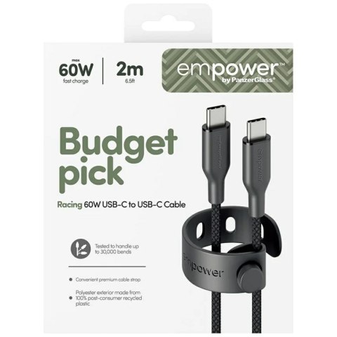 Kabel empower by Panzer Glass Racing 60W USB-C do USB-C 2m czarny