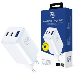 Ładowarka sieciowa 3MK Hyper Ga N Charger 65W 1x USB-A 2x USB-C PD QC4+ biały