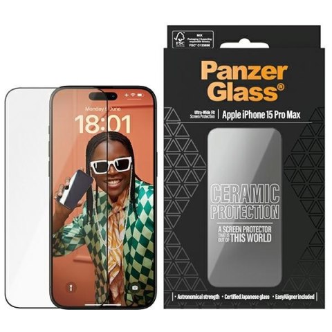 Panzer Glass Ceramic Protection i Phone 15 Pro Max 6.7" Ultra-Wide-Fit Screen Protection Easy Aligner Included 2840