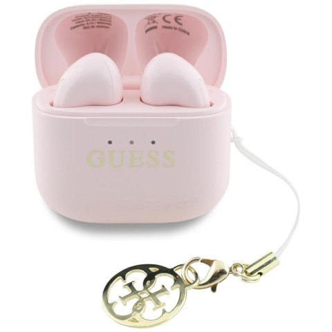 Słuchawki TWS Guess Glossy Effect Printed Classic Logo & Charm różowy