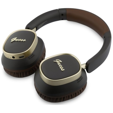 Słuchawki nauszne Guess Bluetooth ENC Rectangle Metal Script brązowy