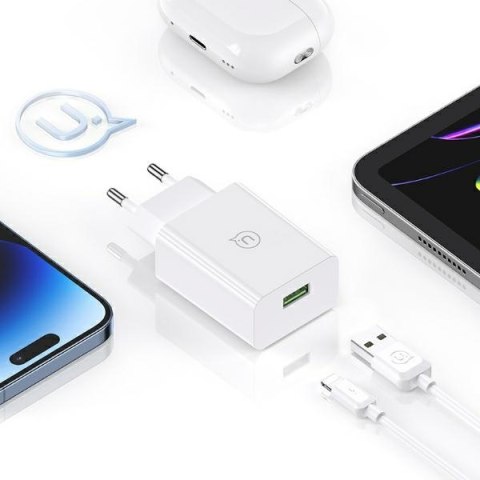 USAMS Ładowarka sieciowa 18W + kabel Lightning/USB-A Fast Charging biały/white series SC SCXLTZ03