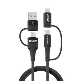 Kabel Wozinsky WNBAA 4w1 2x USB-C 1x USB-A 1x Lightning 60W 1 m - czarny