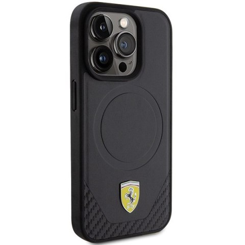 Ferrari FEHMP15LPTEK i Phone 15 Pro 6.1" czarny/black hardcase Carbon Metal Logo Mag Safe