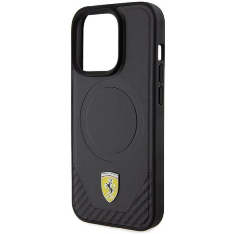 Ferrari FEHMP15LPTEK i Phone 15 Pro 6.1" czarny/black hardcase Carbon Metal Logo Mag Safe