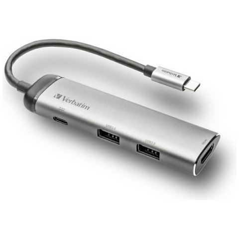 Verbatim Adapter Hub USB-C - USB-C/ 2x USB-A 3.0/HDMI aluminiowy/aluminum 49140