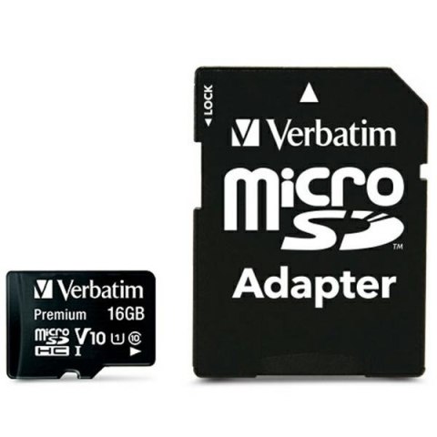 Verbatim Karta micro SDHC 16GB V10+ adapter czarny/black 44082
