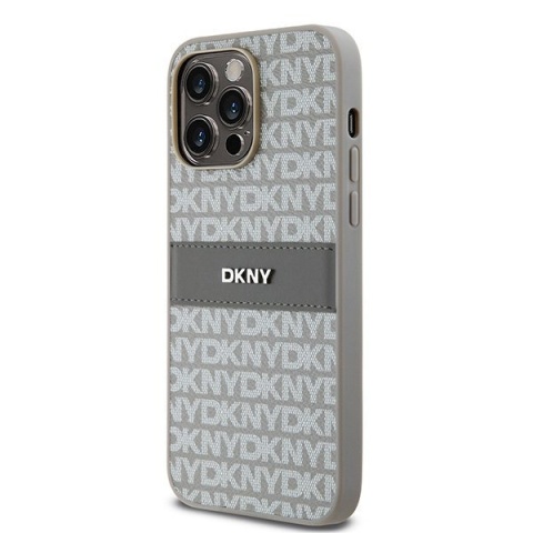 DKNY DKHCP14LPRTHSLE iPhone 14 Pro beżowy/beige hardcase Leather Mono Stripe & Metal Logo