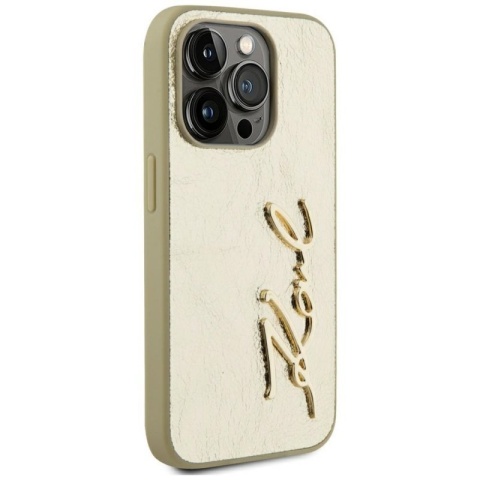 Etui Karl Lagerfeld Wrinkled Metal Signature do iPhone 15 Pro Max złoty