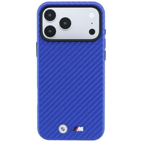 Etui BMW M Carbon Metal Logo Mag Safe do i Phone 18 Pro / 17 Pro niebieski