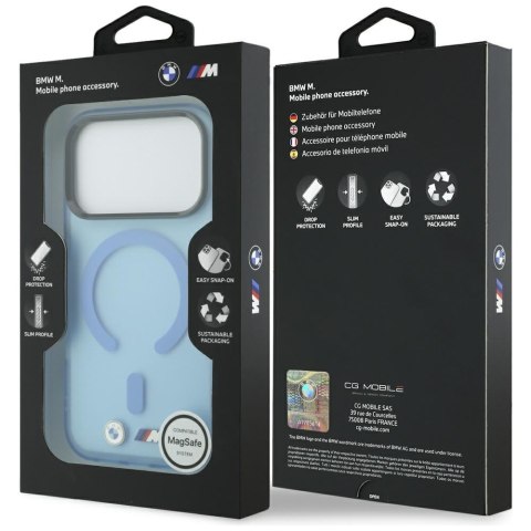 Etui BMW M IML Frosted Metal Logo & Trims Mag Safe do i Phone 18 Pro Max / 17 Pro Max niebieski