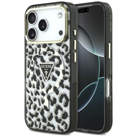 Etui Guess IML Leopard Glitter Triangle Logo Mag Safe do i Phone 18 Pro / 17 Pro czarny