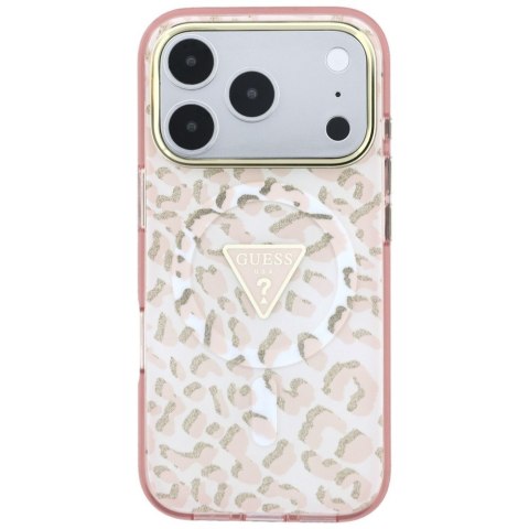 Etui Guess IML Leopard Glitter Triangle Logo Mag Safe do i Phone 18 Pro / 17 Pro różowy