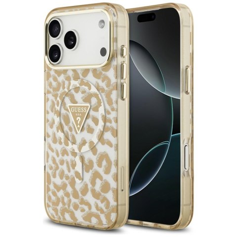 Etui Guess IML Leopard Glitter Triangle Logo Mag Safe do i Phone 18 Pro Max / 17 Pro Max brązowy