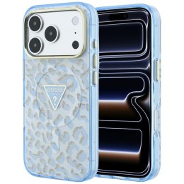 Etui Guess IML Leopard Glitter Triangle Logo Mag Safe do i Phone 18 Pro Max / 17 Pro Max niebieski