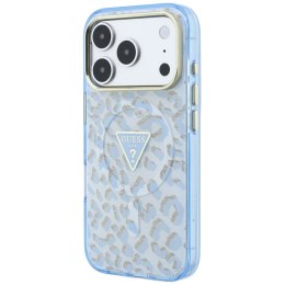 Etui Guess IML Leopard Glitter Triangle Logo Mag Safe do i Phone 18 Pro Max / 17 Pro Max niebieski
