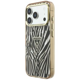 Etui Guess IML Zebra Glitter Triangle Logo Mag Safe do i Phone 18 Pro / 17 Pro złoty