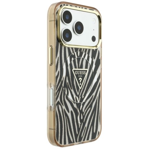 Etui Guess IML Zebra Glitter Triangle Logo Mag Safe do i Phone 18 Pro / 17 Pro złoty