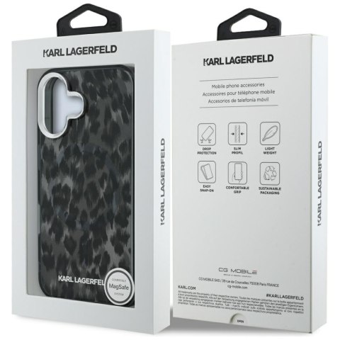 Etui Karl Lagerfeld IML Leopard Pattern Mag Safe do i Phone 16 czarny